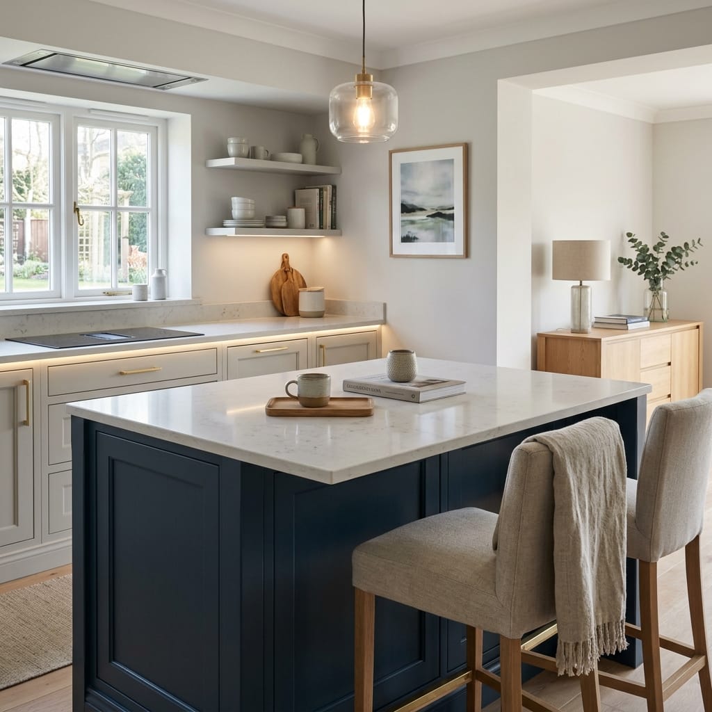 square1_800x800-340 Bespoke kitchen island detail, modern shaker cabinetry with quality joinery