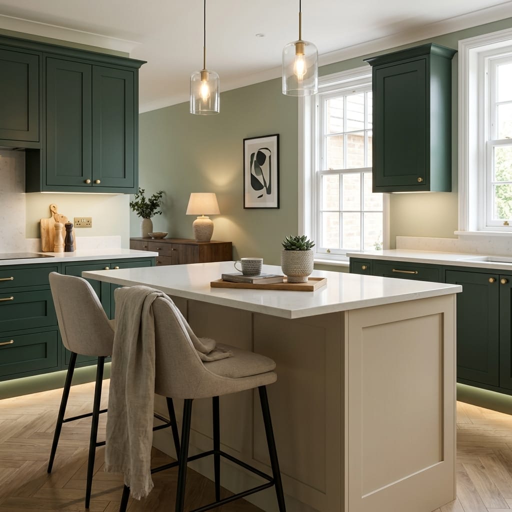 Bespoke kitchen island detail, timber veneer slab-door cabinetry with quality joinery