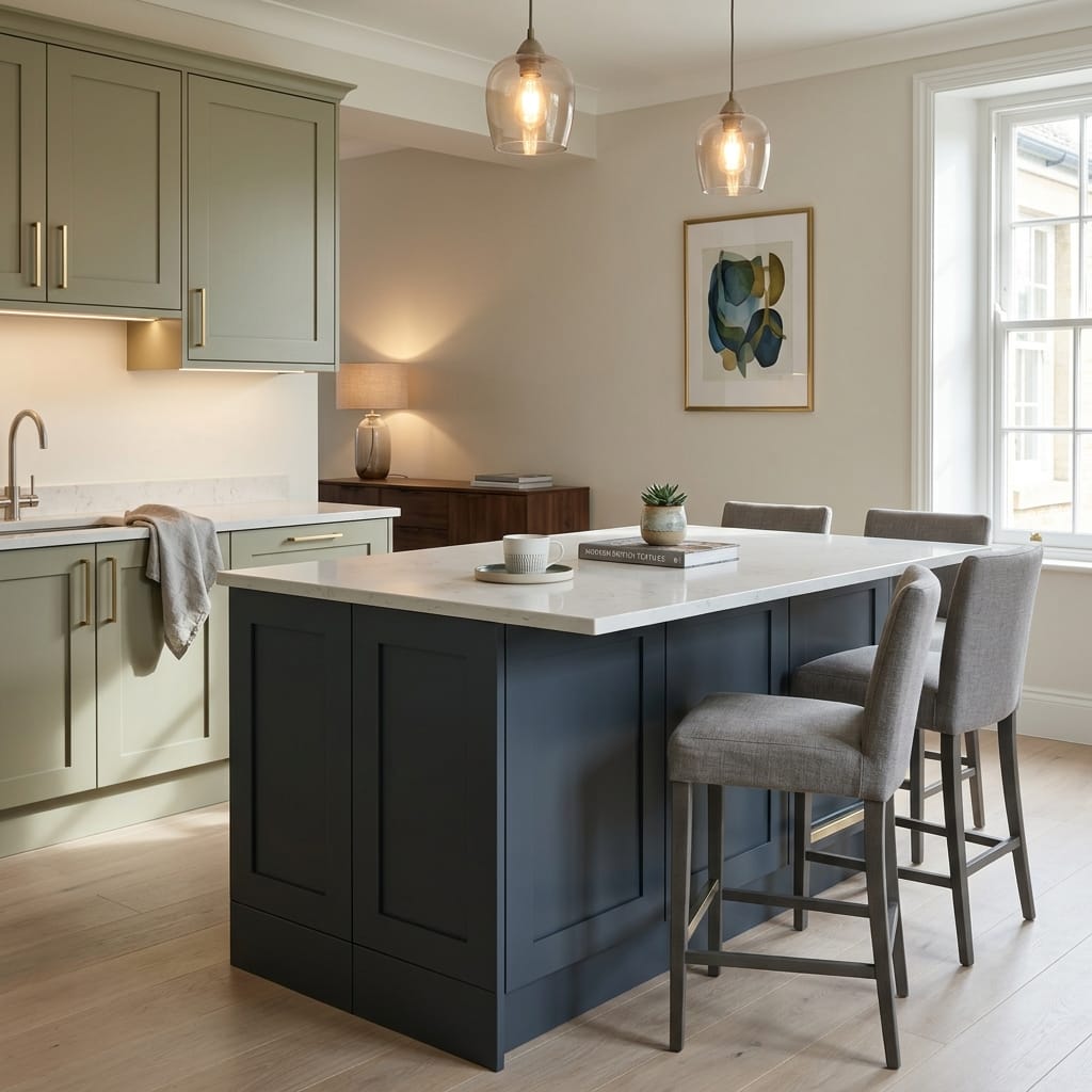 square1_800x800-347 Bespoke kitchen island detail, contemporary painted lay-on cabinetry with quality joinery