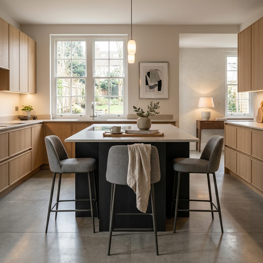 Bespoke kitchen island detail, contemporary in-frame cabinetry with quality joinery