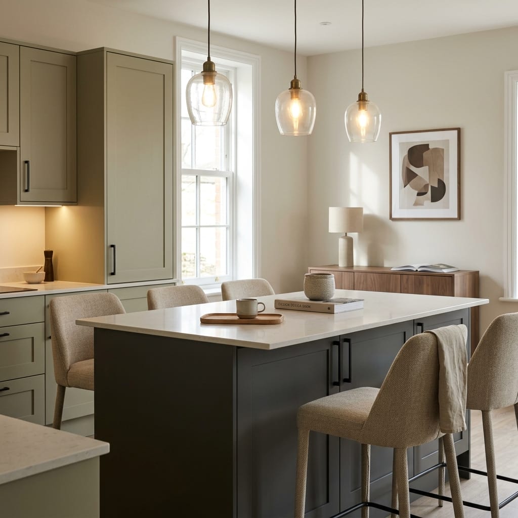 Bespoke kitchen island detail, timber veneer slab-door cabinetry with quality joinery