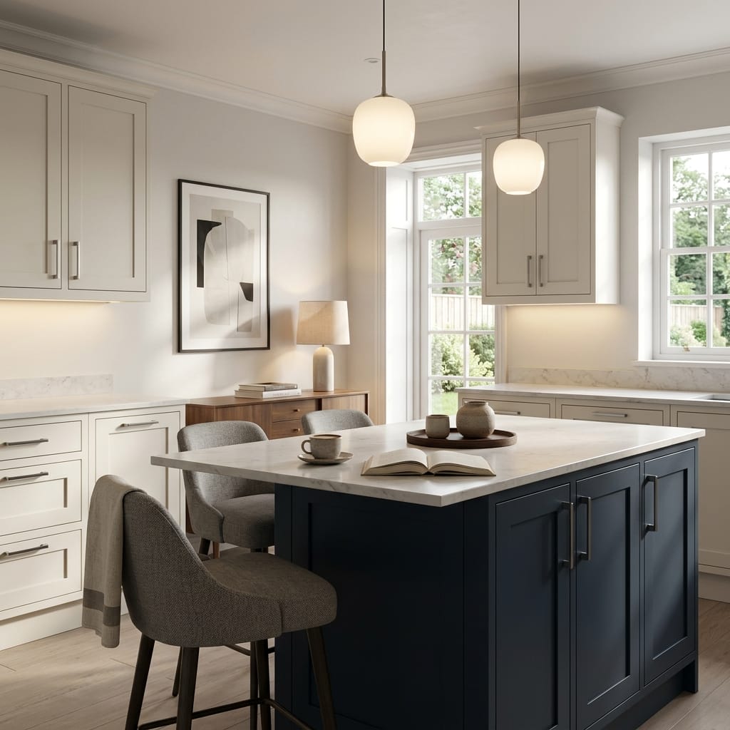 Bespoke kitchen island detail, contemporary in-frame cabinetry with quality joinery