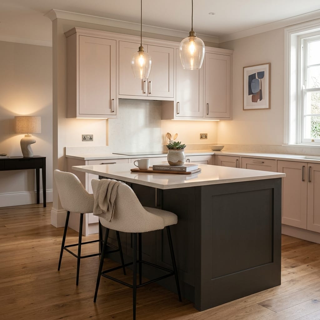 Bespoke kitchen island detail, modern shaker cabinetry with quality joinery