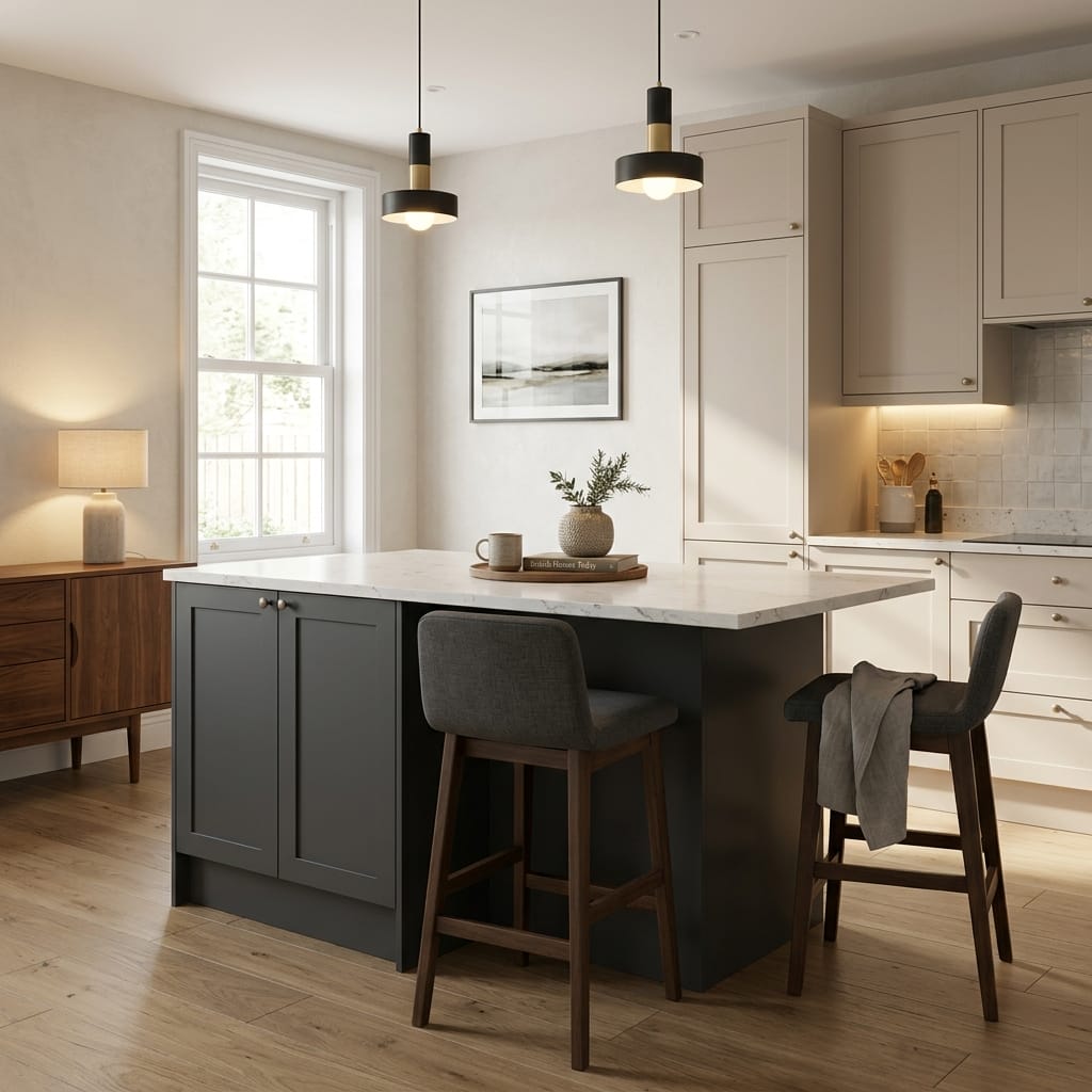 square1_800x800-364 Bespoke kitchen island detail, modern shaker cabinetry with quality joinery