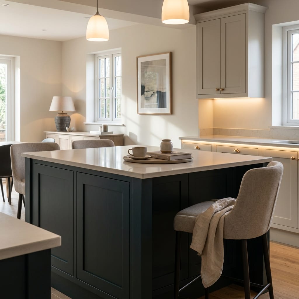 square1_800x800-370 Bespoke kitchen island detail, contemporary painted lay-on cabinetry with quality joinery