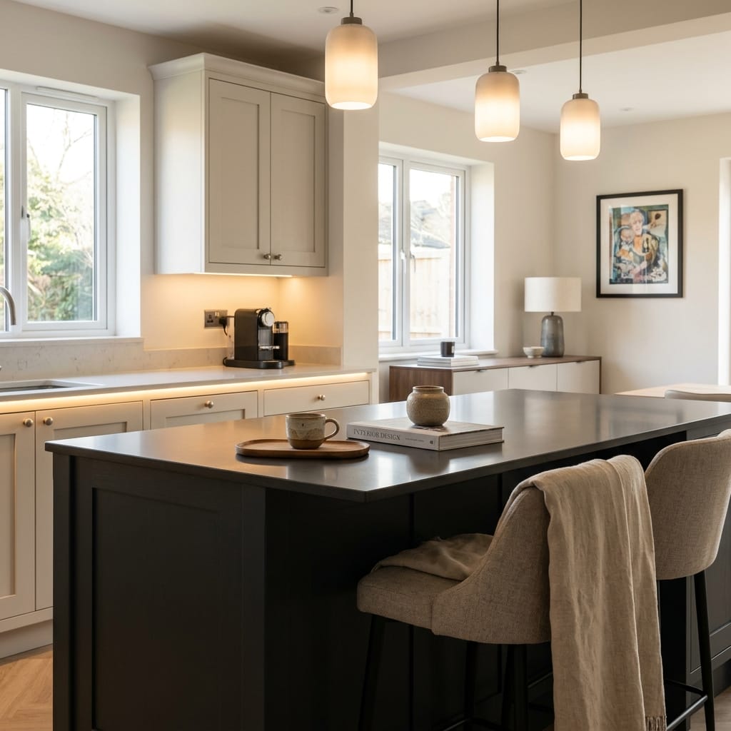 Bespoke kitchen island detail, contemporary in-frame cabinetry with quality joinery