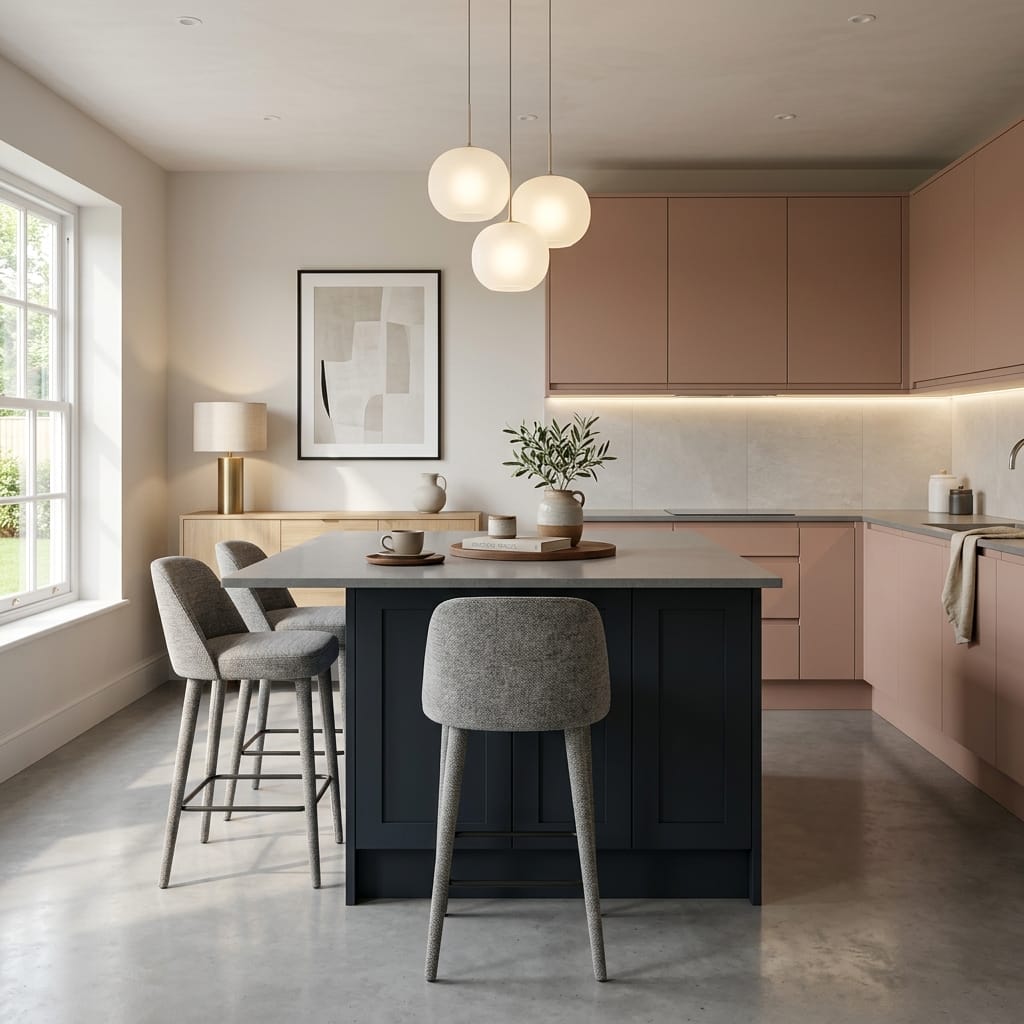 Bespoke kitchen island detail, timber veneer slab-door cabinetry with quality joinery