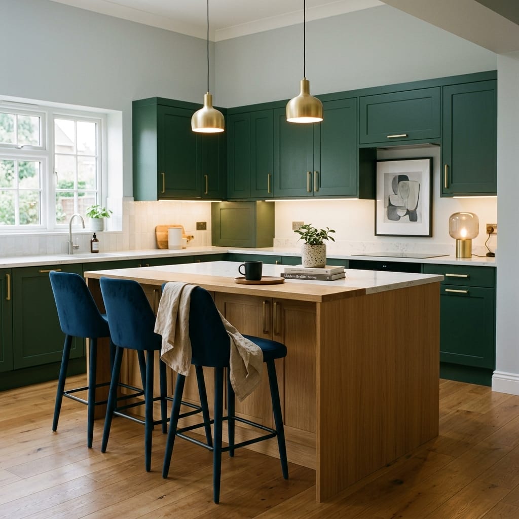 Bespoke kitchen island detail, modern shaker cabinetry with quality joinery