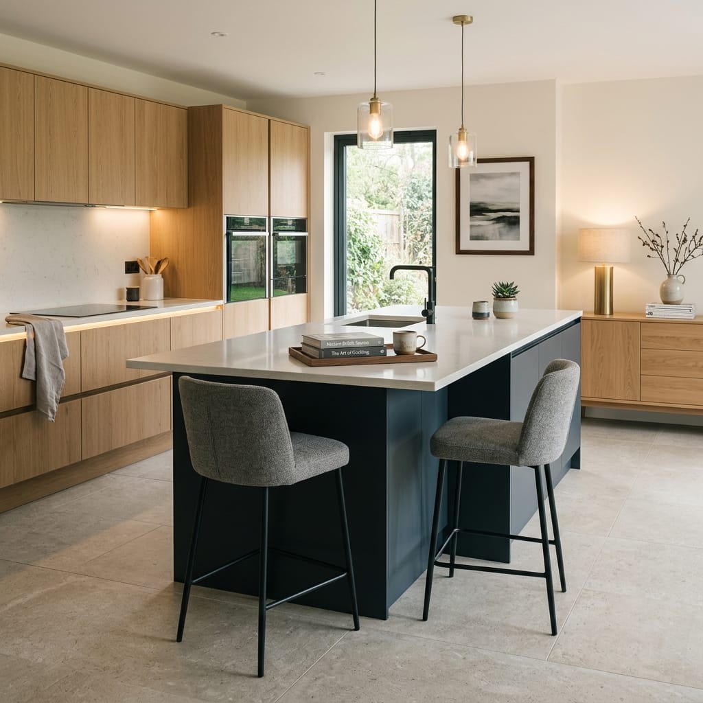 square1_800x800-408 Bespoke kitchen island detail, timber veneer slab-door cabinetry with quality joinery