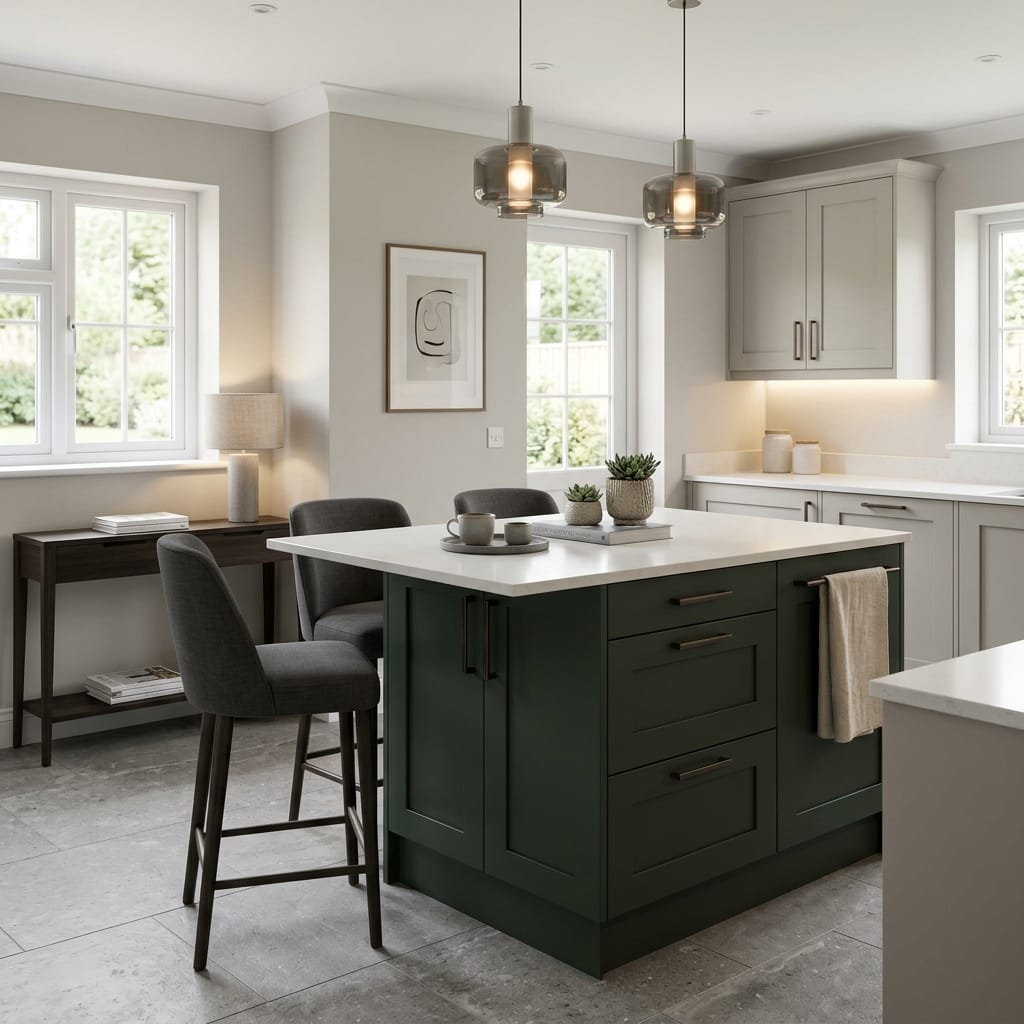 square1_800x800-416 Bespoke kitchen island detail, contemporary painted lay-on cabinetry with quality joinery