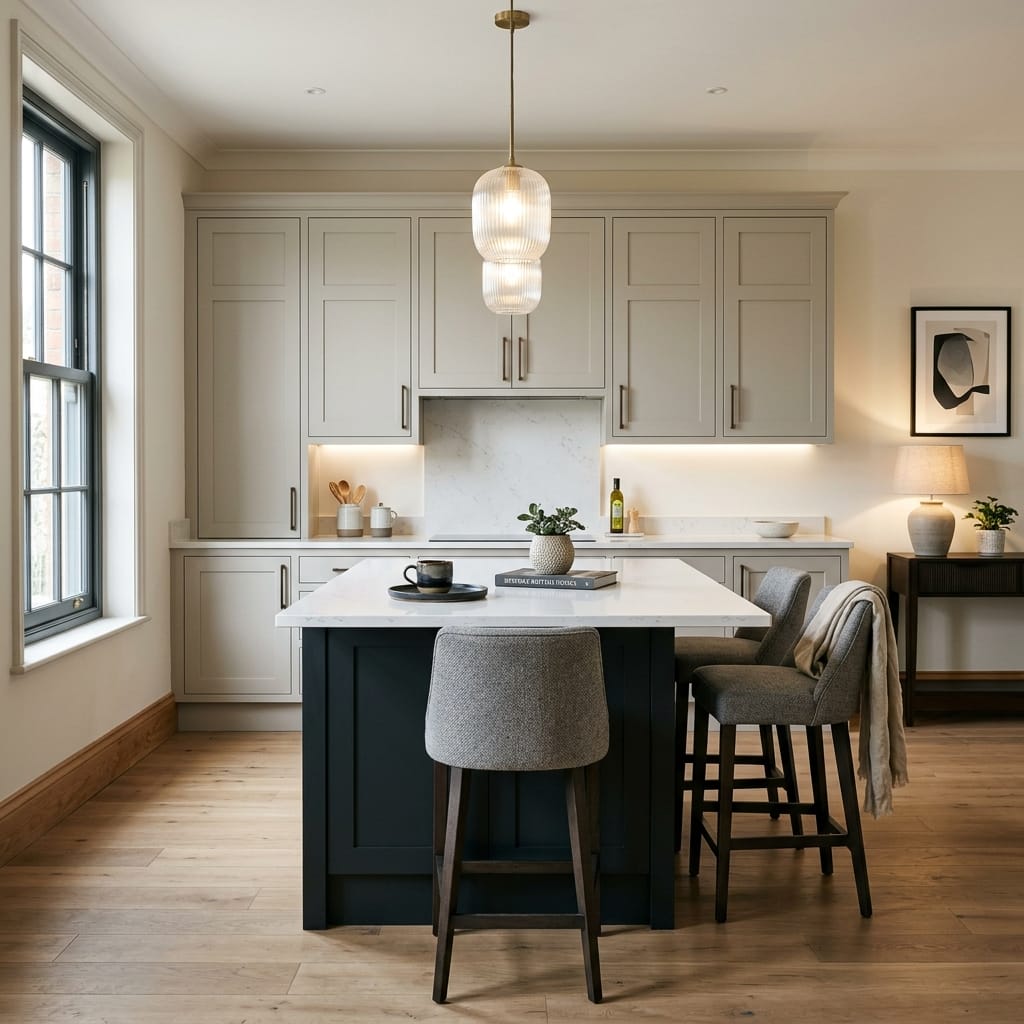 square1_800x800-418 Bespoke kitchen island detail, modern shaker cabinetry with quality joinery