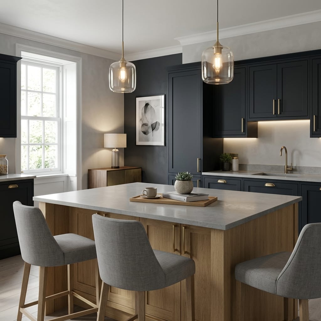 square1_800x800-421 Bespoke kitchen island detail, timber veneer slab-door cabinetry with quality joinery