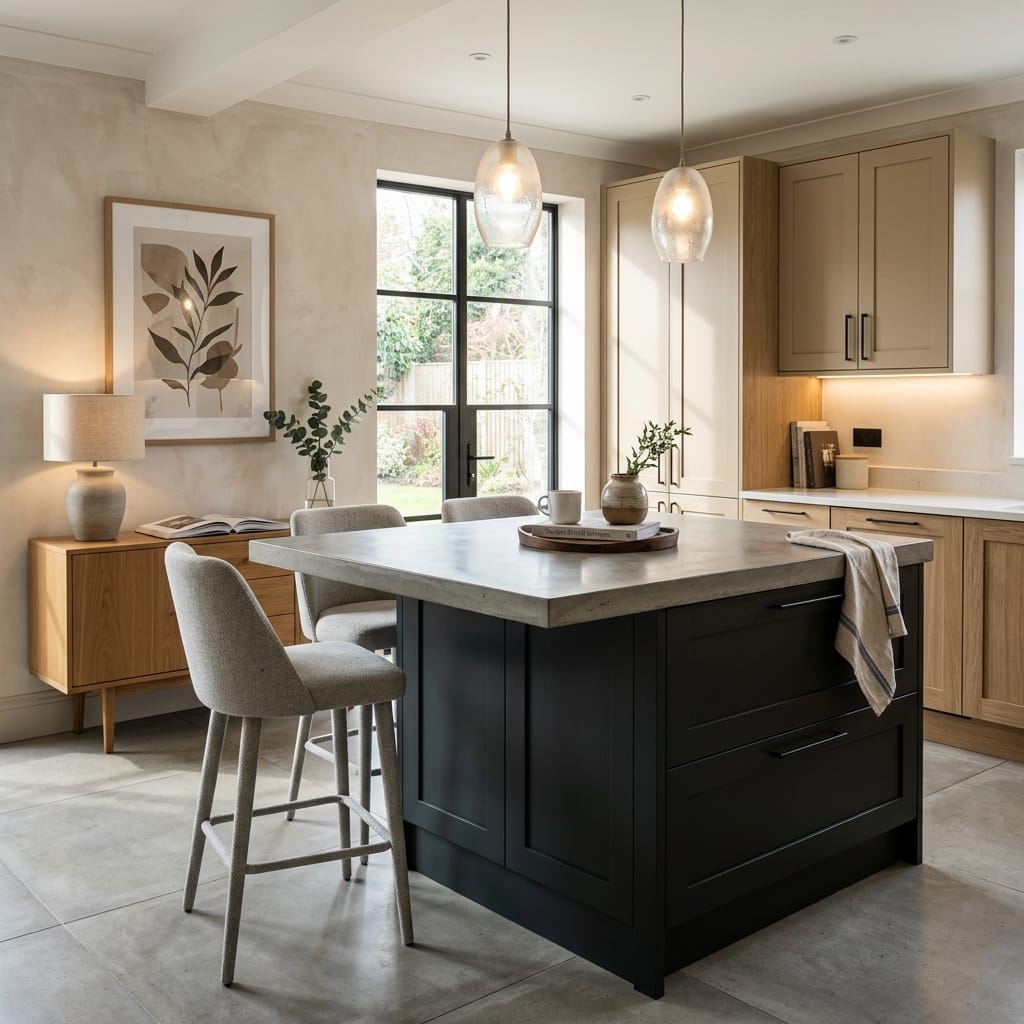 Bespoke kitchen island detail, contemporary in-frame cabinetry with quality joinery