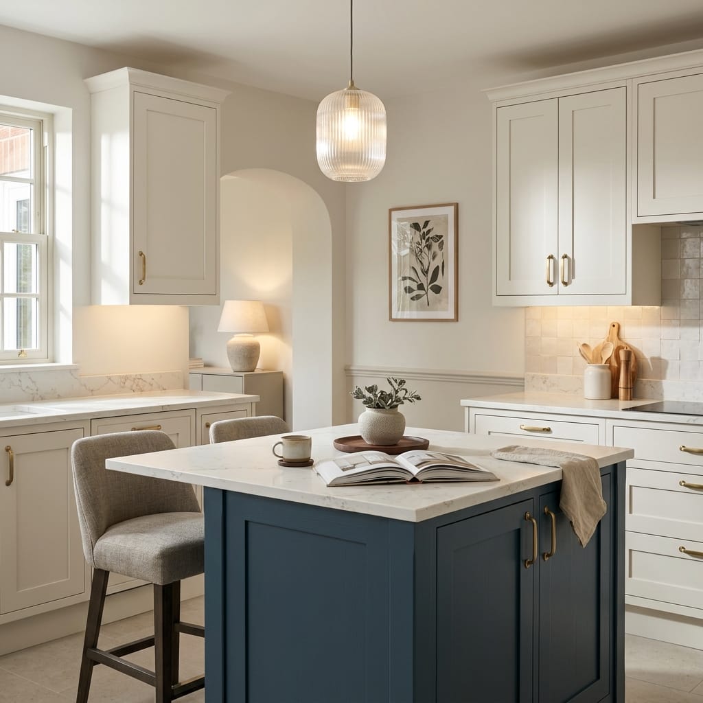 square1_800x800-437 Bespoke kitchen island detail, matt painted handleless slab cabinetry with quality joinery