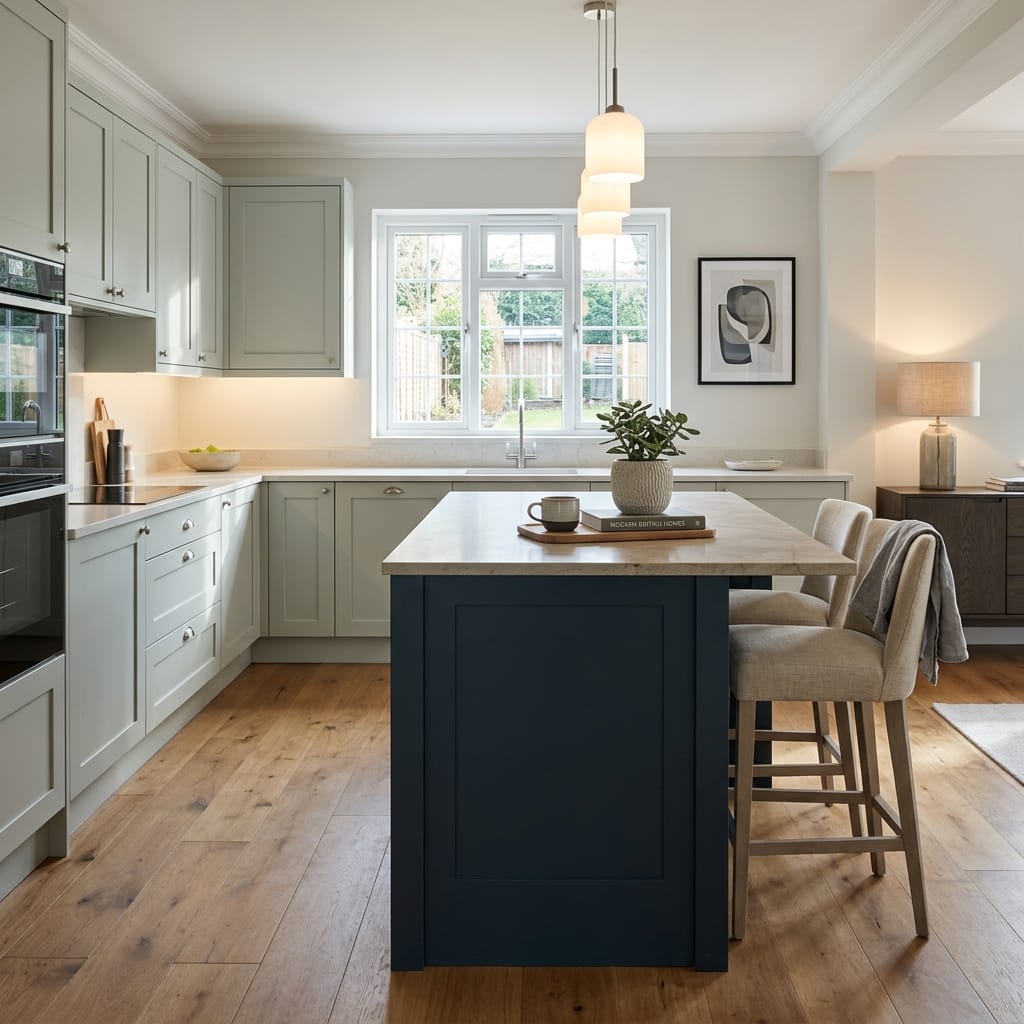 square1_800x800-440 Bespoke kitchen island detail, contemporary painted lay-on cabinetry with quality joinery