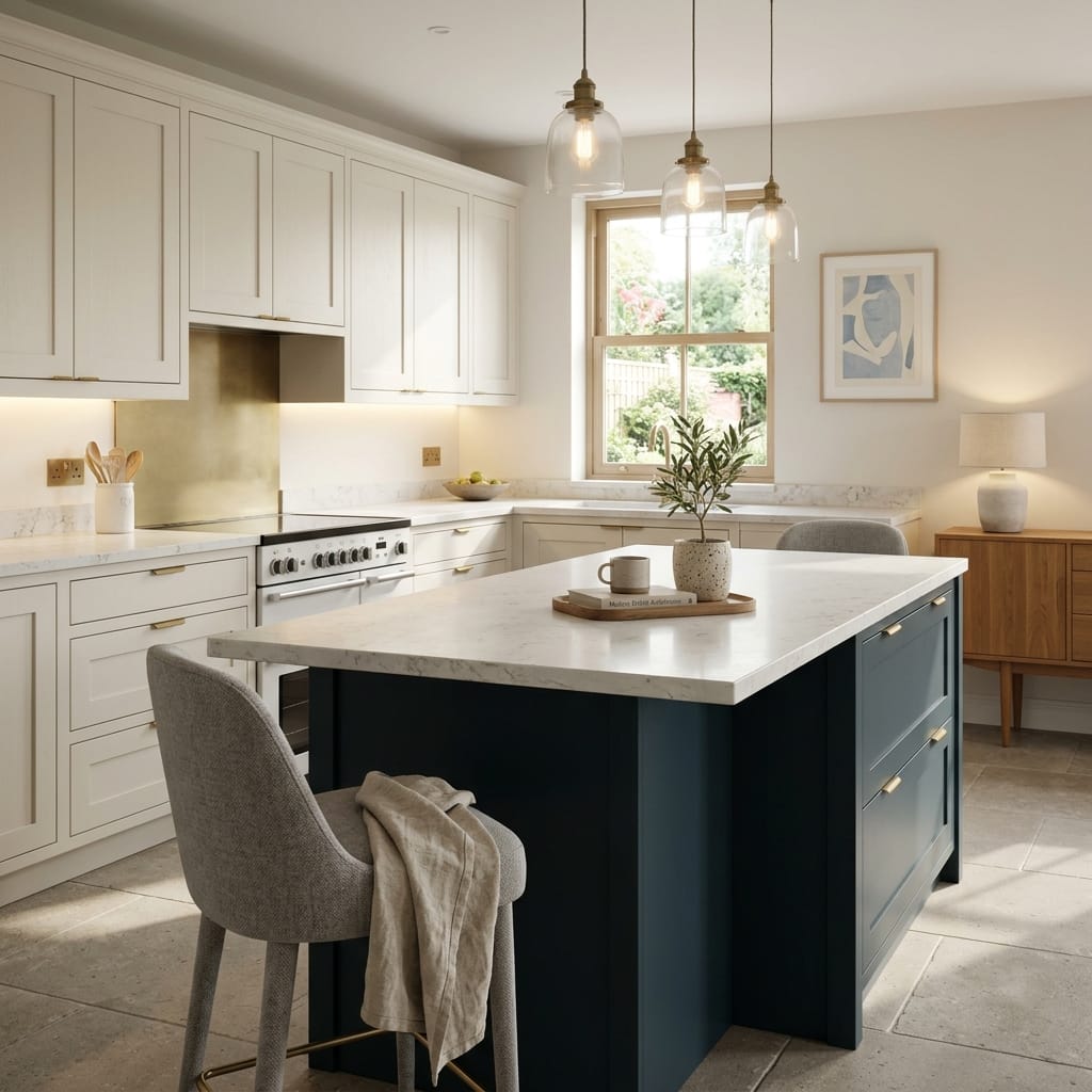 square1_800x800-442 Bespoke kitchen island detail, contemporary painted lay-on cabinetry with quality joinery