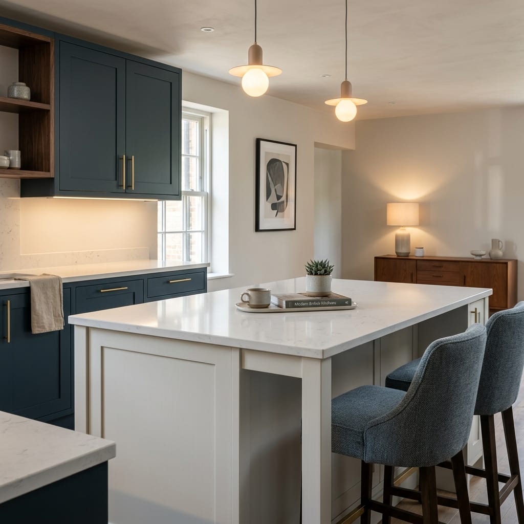 Bespoke kitchen island detail, modern shaker cabinetry with quality joinery
