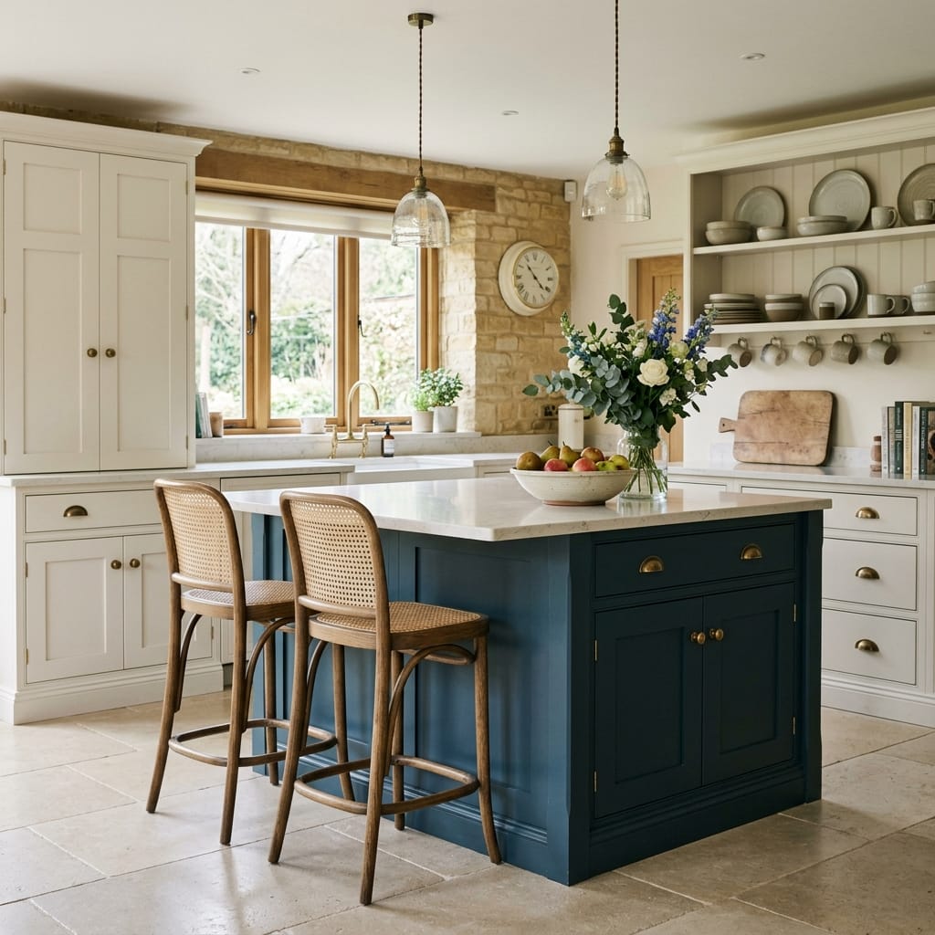 Bespoke kitchen cabinetry detail, painted lay-on shaker cabinetry with quality joinery