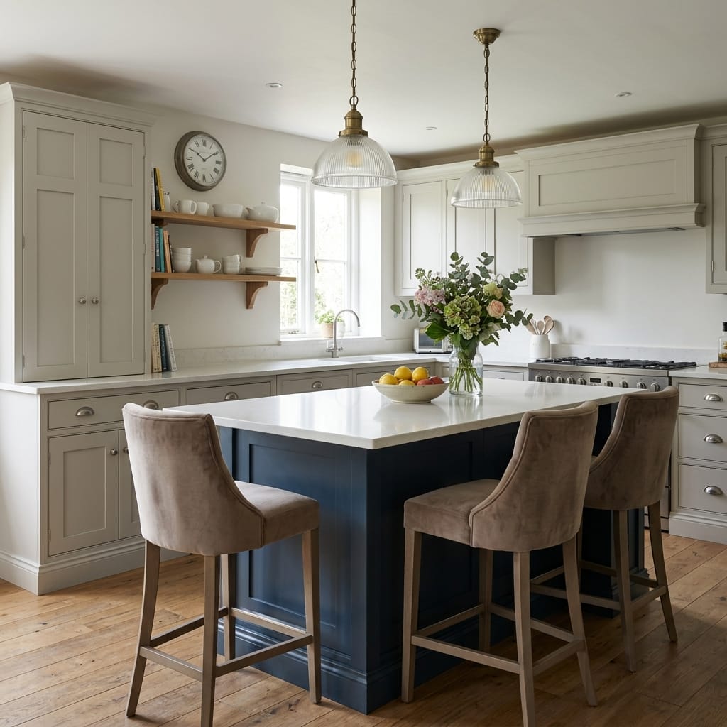 square1_800x800-78 blue island with white worktop, beige chairs and wooden floor