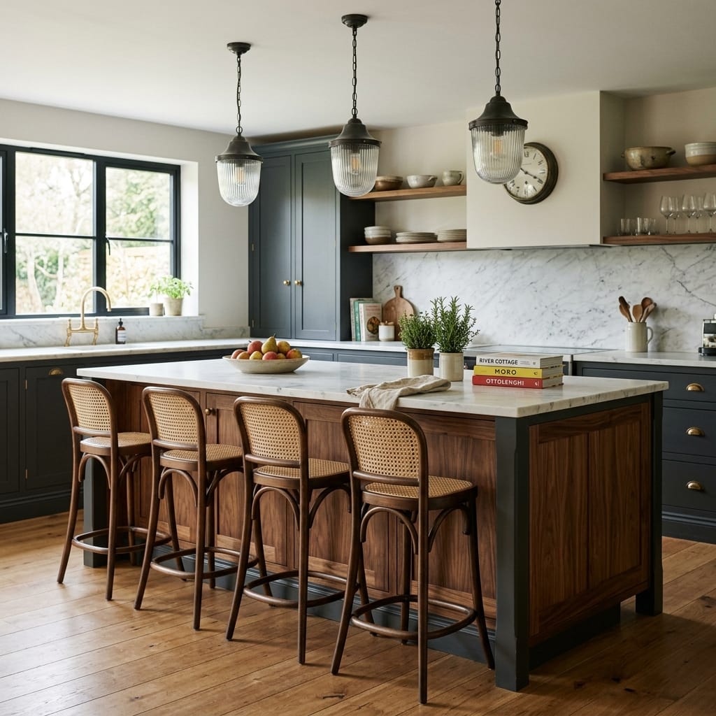 Bespoke kitchen cabinetry detail, timber veneer slab-door cabinetry with quality joinery