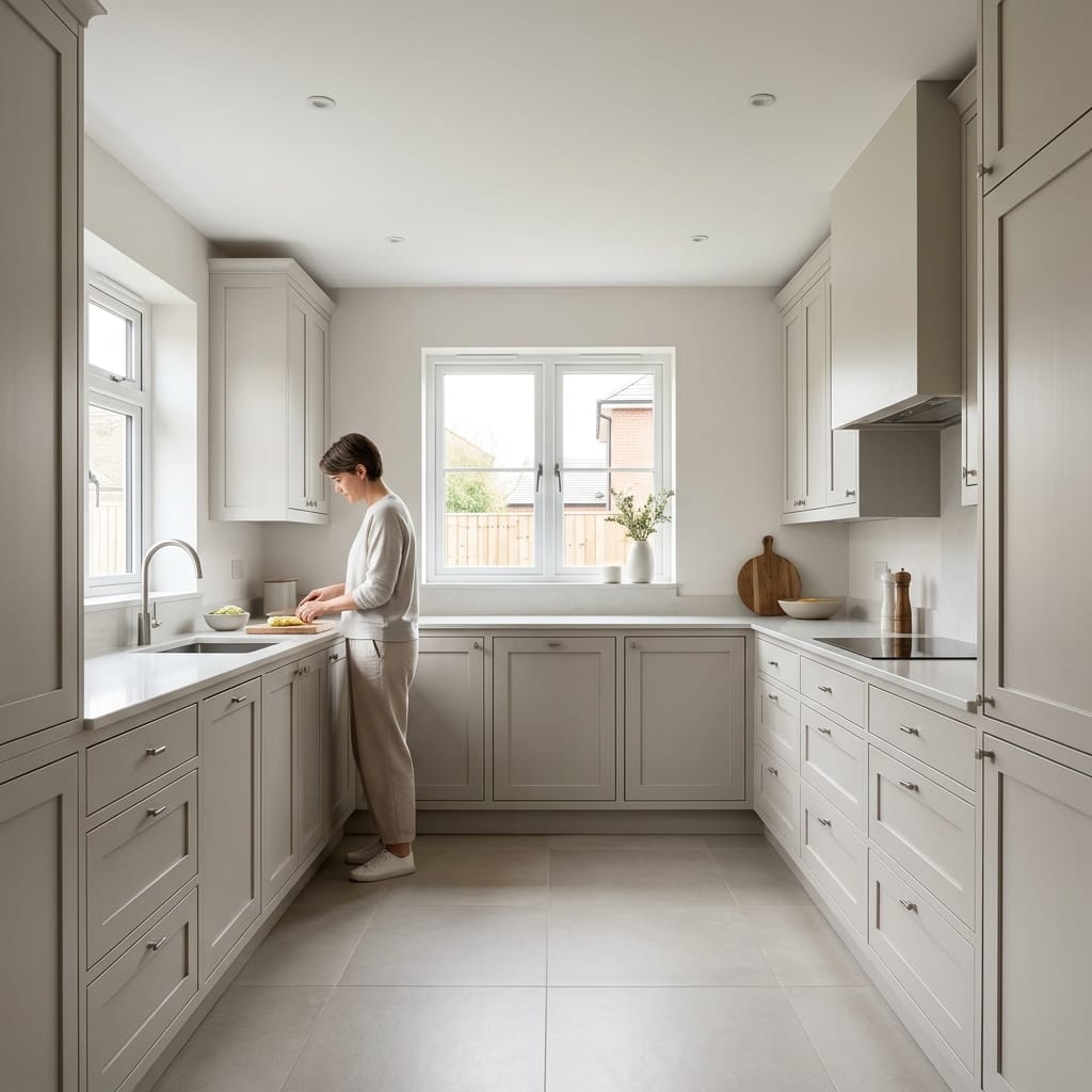 square2_800x800-152 light grey kitchen with shaker-style units and large floor tiles