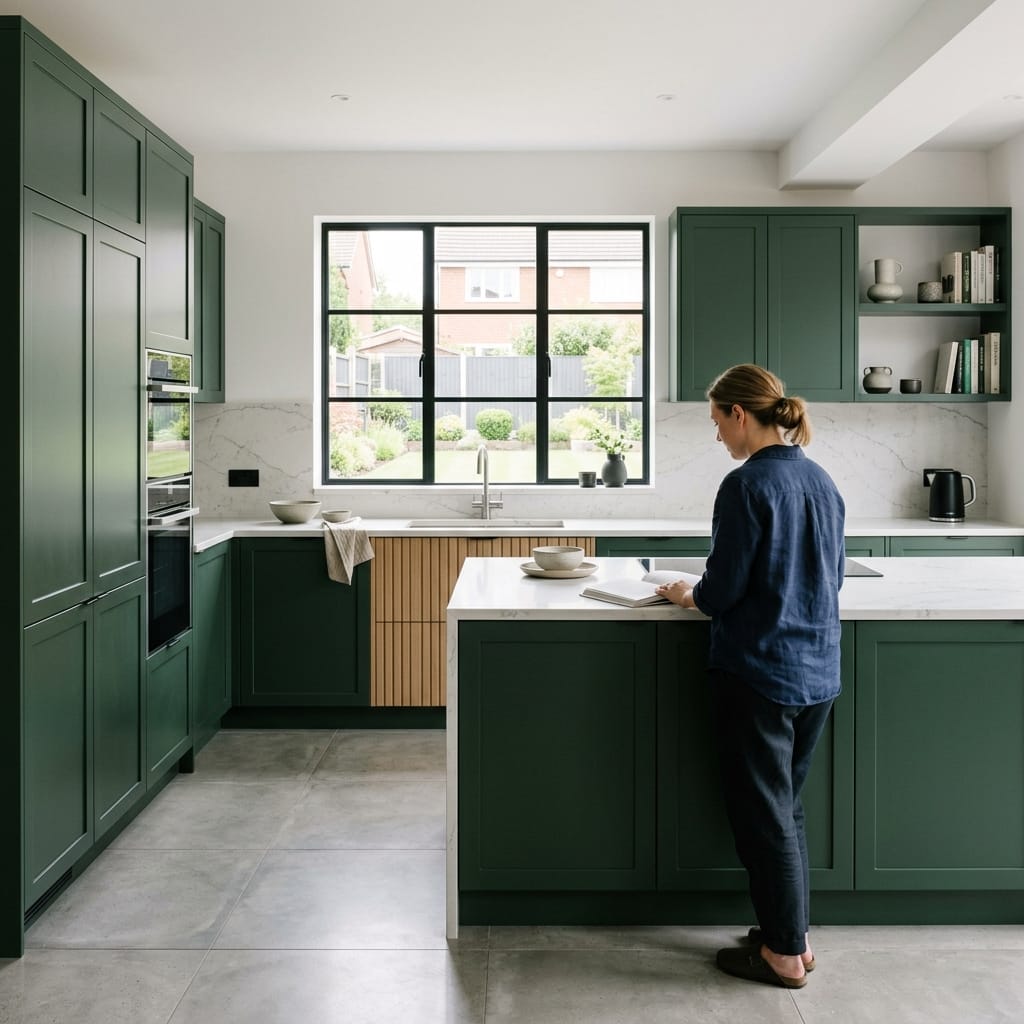 Bespoke kitchen designed for a Cheadle home, quality materials and considered layout