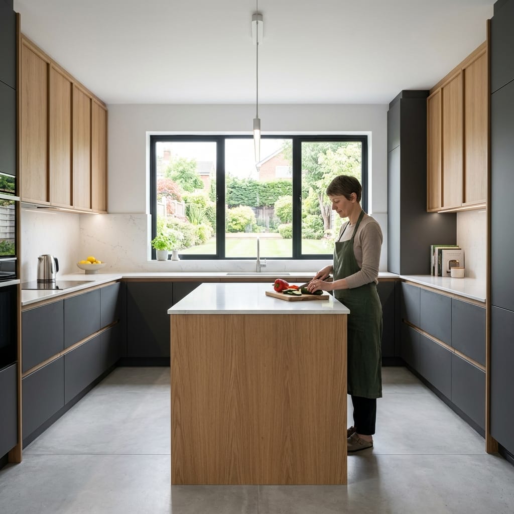 Bespoke kitchen designed for a Farnworth home, quality materials and considered layout