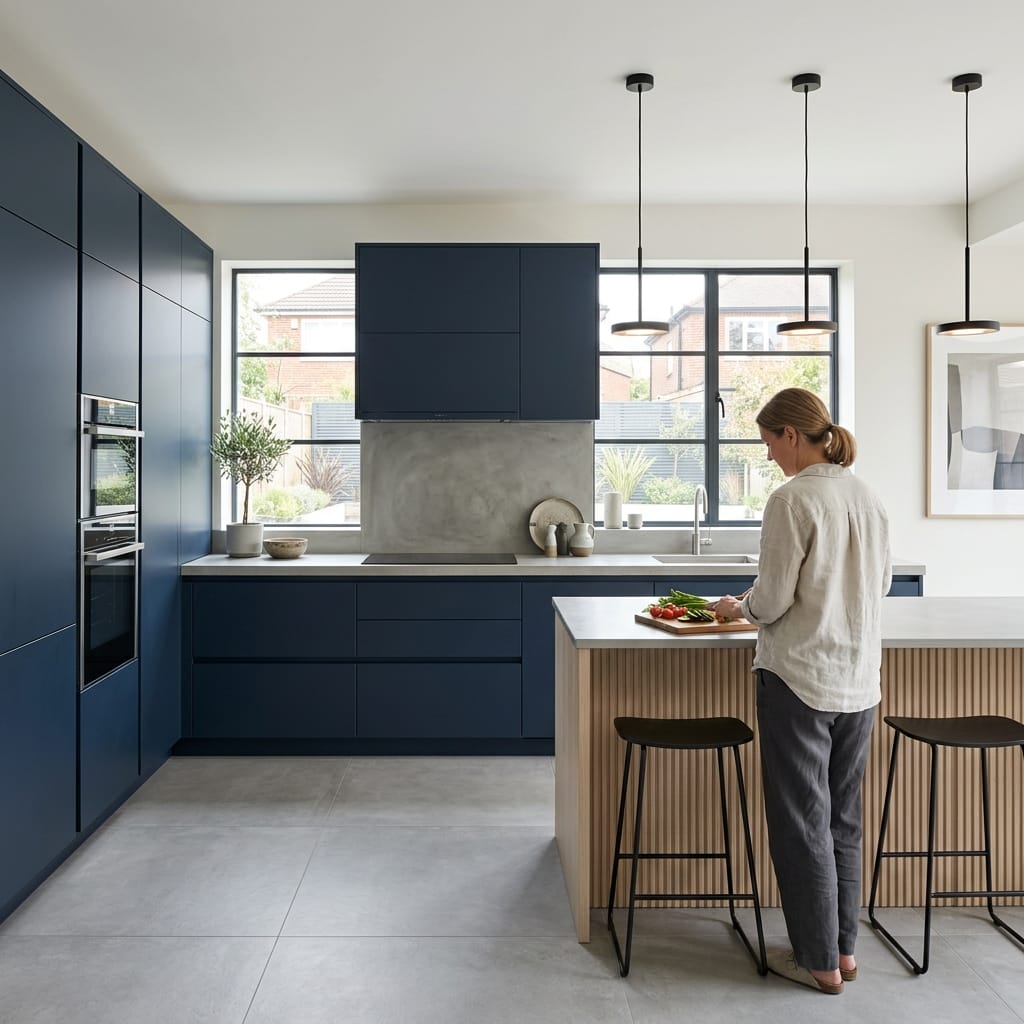 Bespoke kitchen designed for a Leigh home, quality materials and considered layout