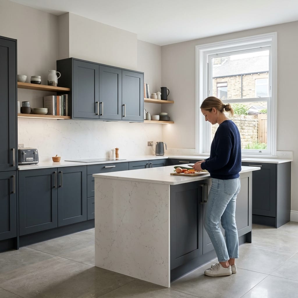 Bespoke kitchen designed for a Oldham home, quality materials and considered layout