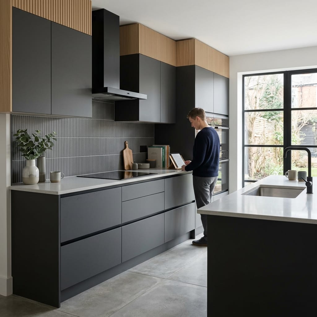 Bespoke kitchen designed for a Salford home, quality materials and considered layout