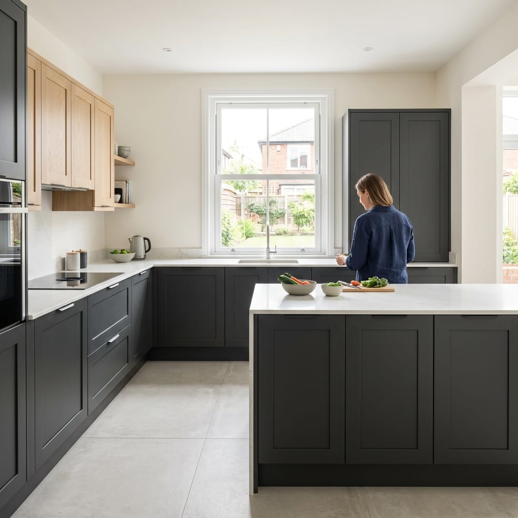 Bespoke kitchen designed for a Dukinfield home, quality materials and considered layout