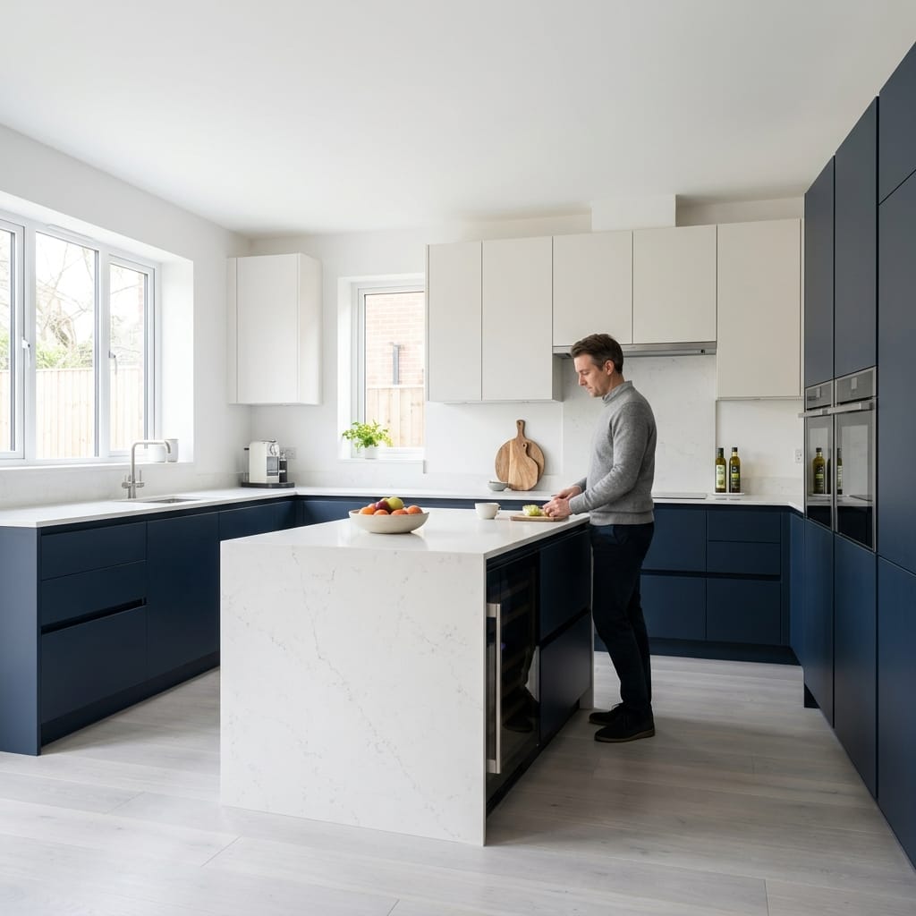 Bespoke kitchen designed for a Gatley home, quality materials and considered layout