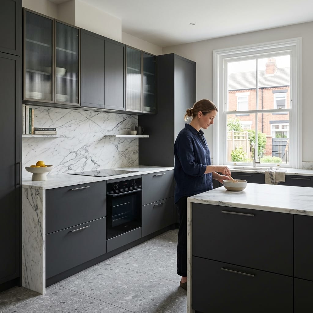 Bespoke kitchen designed for a Gorton home, quality materials and considered layout