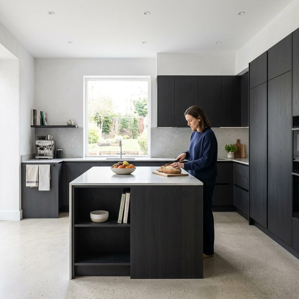 Bespoke kitchen designed for a Trafford home, quality materials and considered layout
