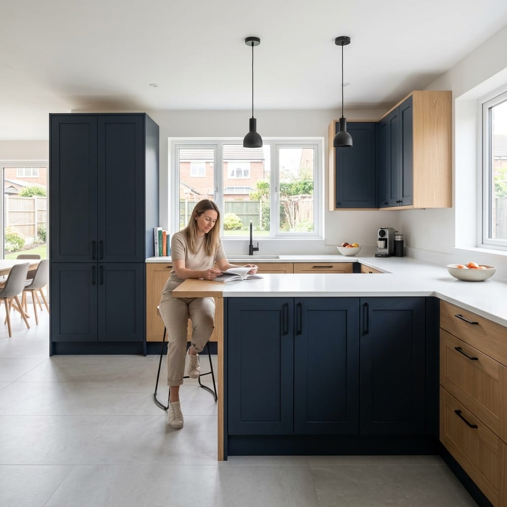 Bespoke kitchen designed for a Dewsbury home, quality materials and considered layout