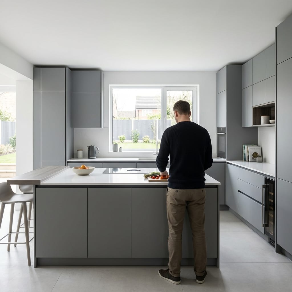 Bespoke kitchen designed for a Guiseley home, quality materials and considered layout