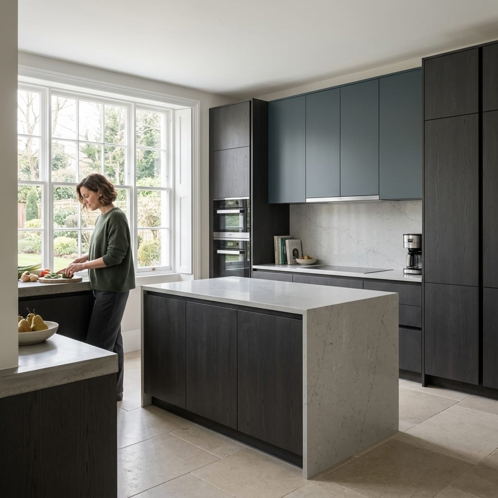 Bespoke kitchen designed for a Bentley home, quality materials and considered layout