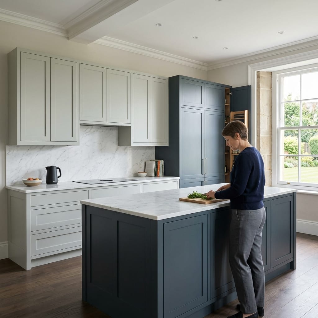 Bespoke kitchen designed for a Catterick Camp home, quality materials and considered layout