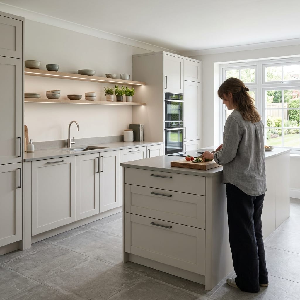 Bespoke kitchen designed for a Newcastle under Lyme home, quality materials and considered layout