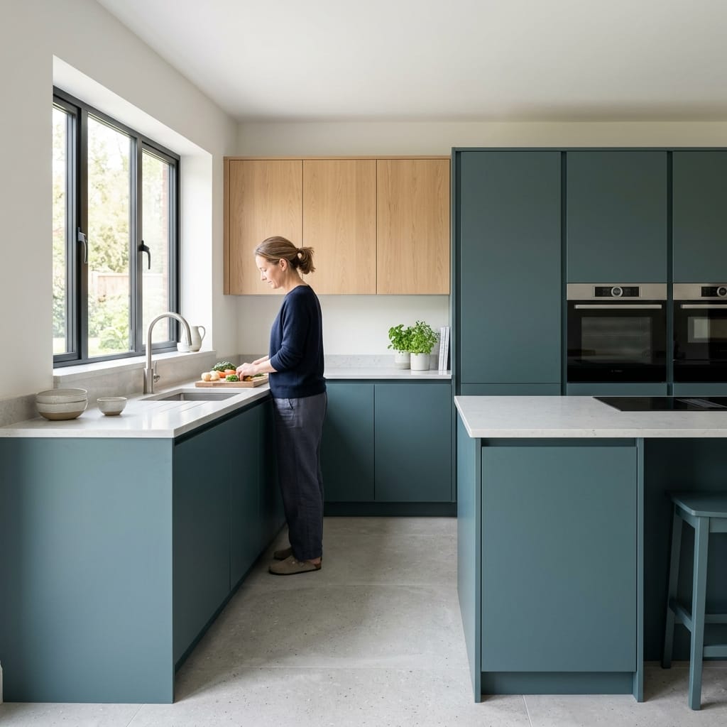 Bespoke kitchen designed for a Pinxton home, quality materials and considered layout