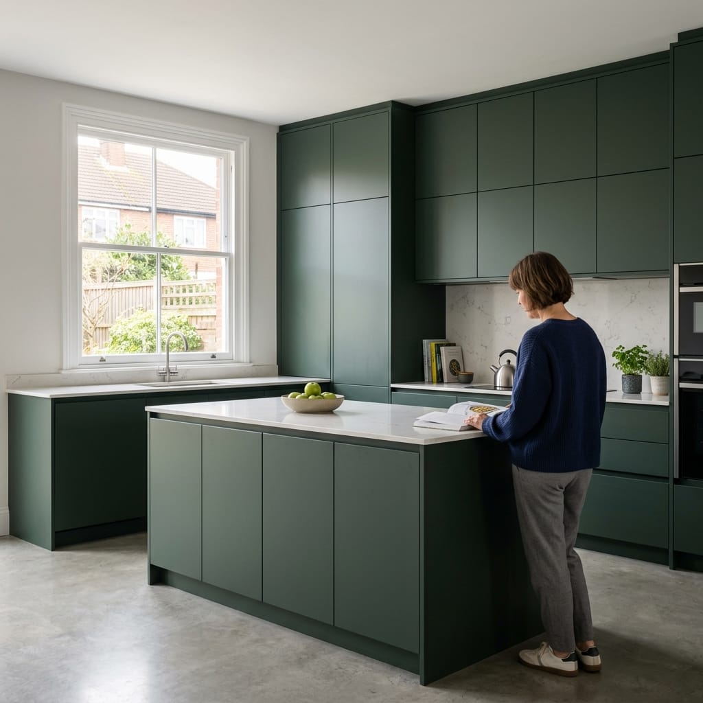 Bespoke kitchen designed for a Ripley home, quality materials and considered layout