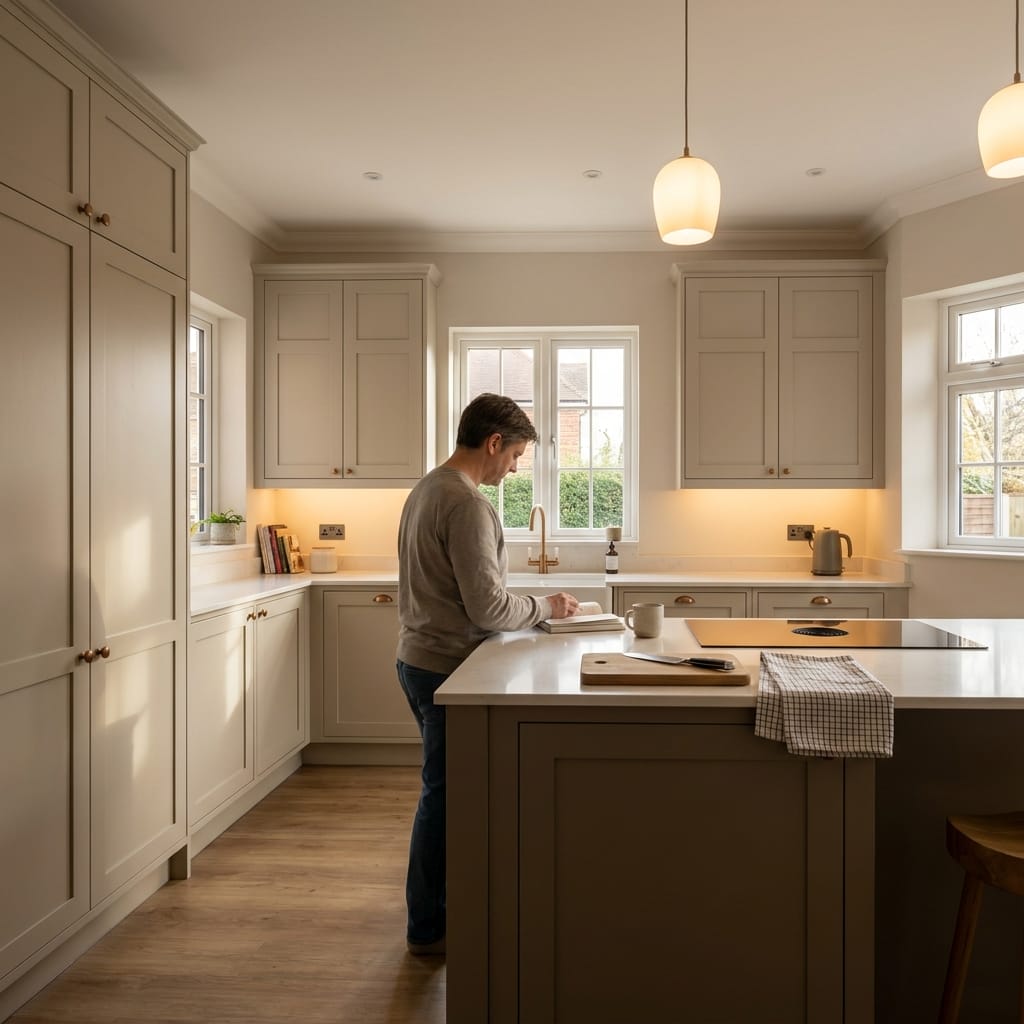 Bespoke kitchen designed for a Atherstone home, quality materials and considered layout