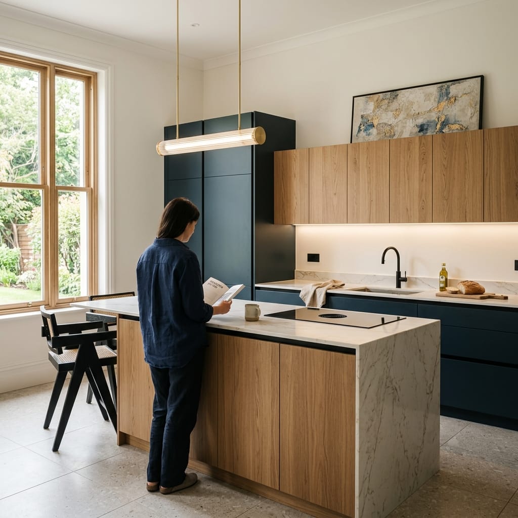 Bespoke kitchen designed for a Leamington home, quality materials and considered layout