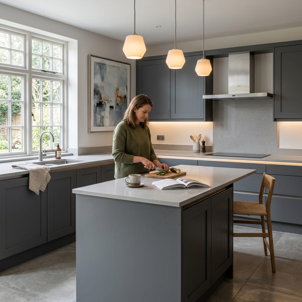 Bespoke kitchen designed for a Stratford upon Avon home, quality materials and considered layout