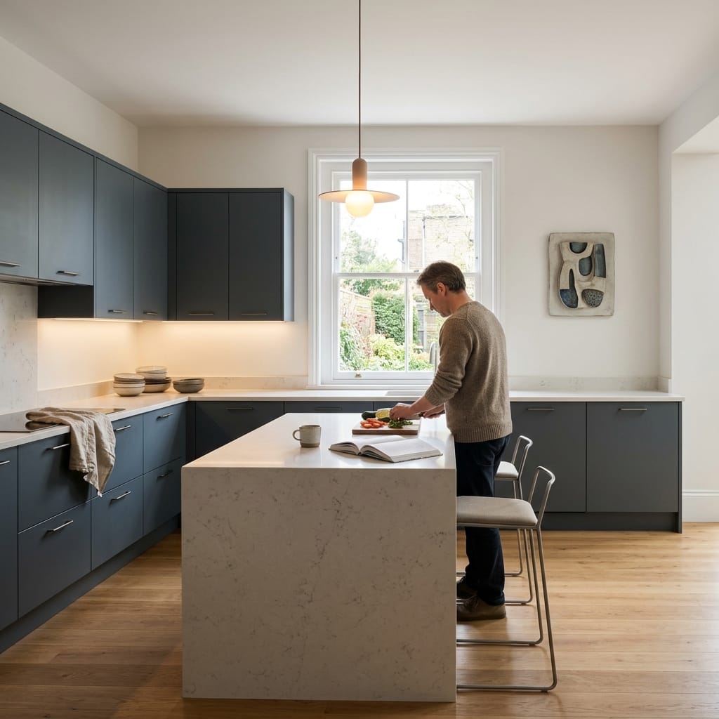 Bespoke kitchen designed for a Blackwell home, quality materials and considered layout