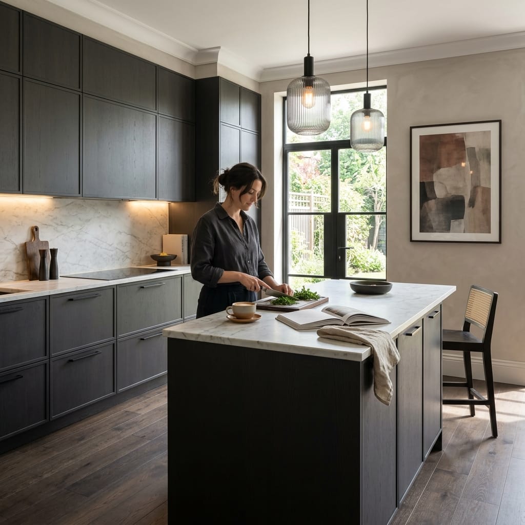 Bespoke kitchen designed for a Blakebrook home, quality materials and considered layout