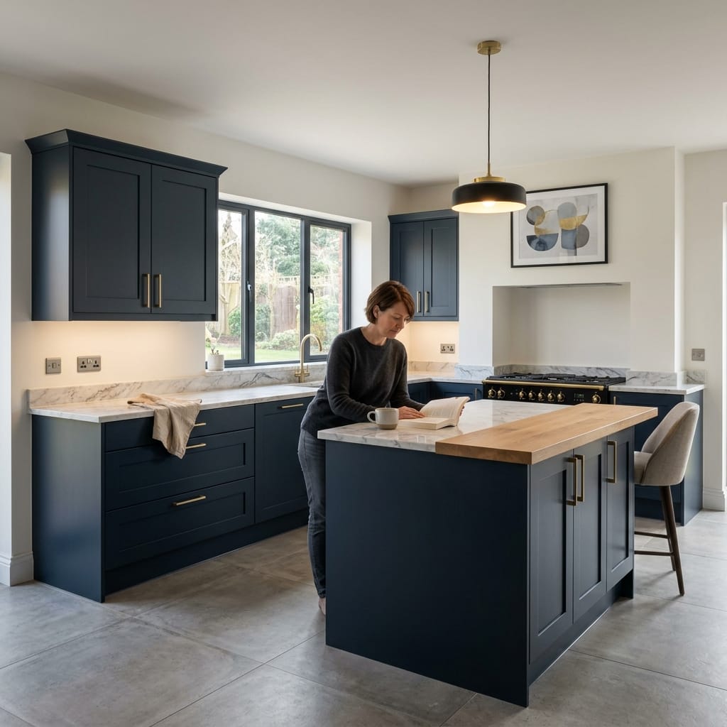 Bespoke kitchen designed for a Evesham home, quality materials and considered layout