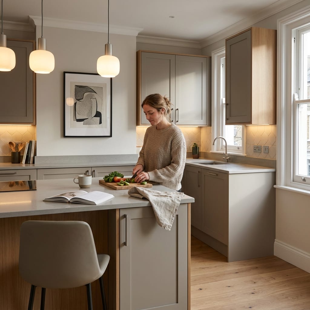 Bespoke kitchen designed for a Franche home, quality materials and considered layout