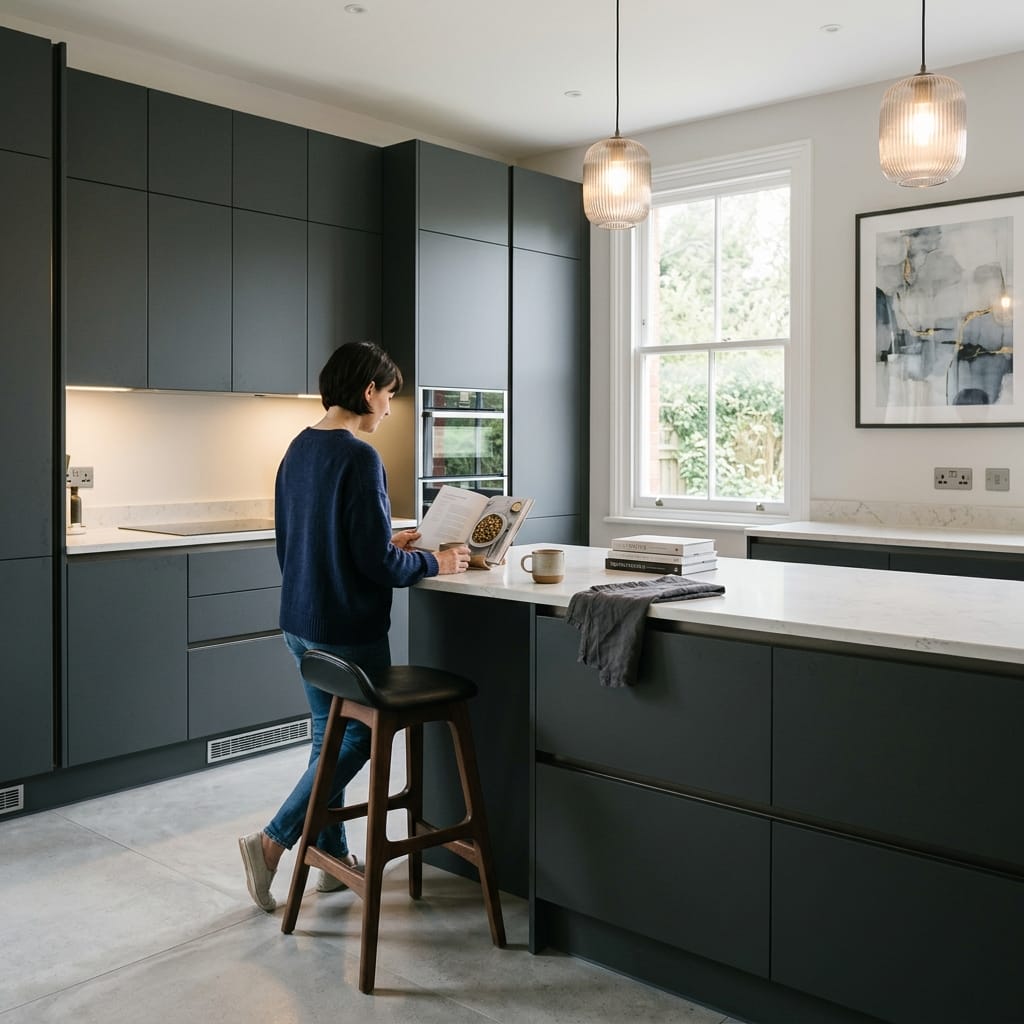 Bespoke kitchen designed for a Leicester home, quality materials and considered layout