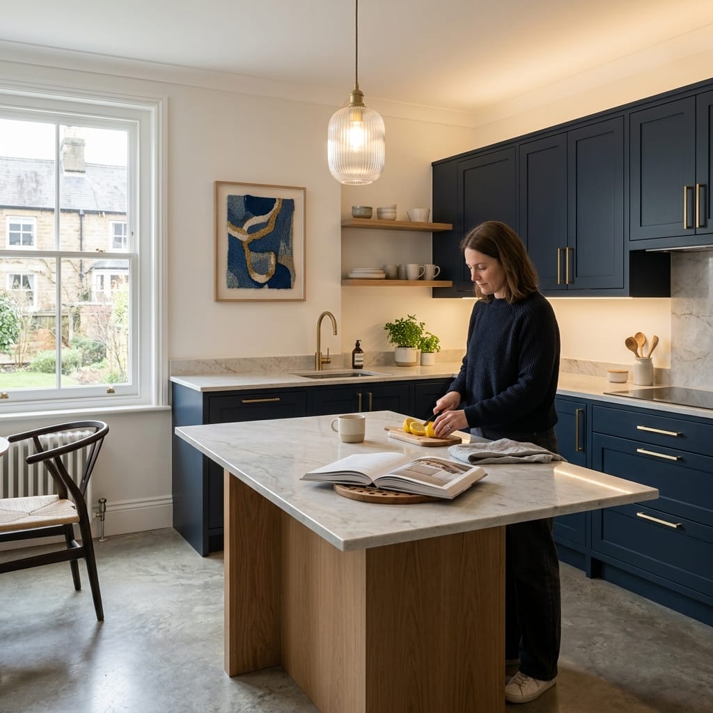 Bespoke kitchen designed for a Market Harborough home, quality materials and considered layout